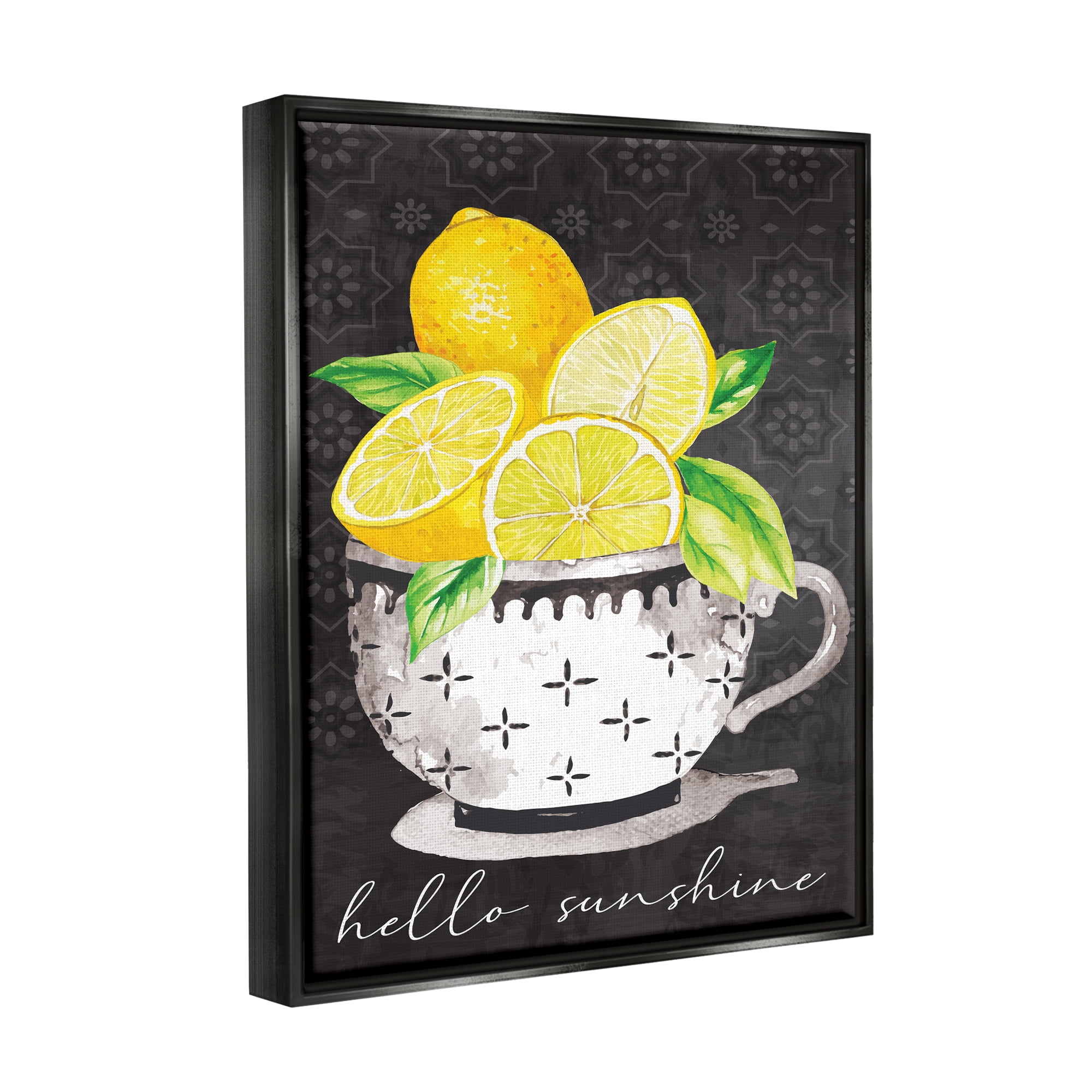 Stupell Hello Sunshine Lemons in Teacup Patterned Food & Beverage Painting Black Floater Framed Art Print Wall Art