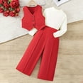 thumbnail image 2 of Odeerbi 3-10 Years Kids Girls Suits Long Sleeve Mock Neck Tops Dress Pants Waistcoat Set Kids Fashion Cute Solid Color Three Pieces Set Kids Girls Clothes, 2 of 9