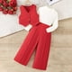 thumbnail image 2 of Odeerbi 3-10 Años Niñas Trajes Manga Larga Cuello Moño Tops Vestido Pantalones Chaleco Conjunto Niños Tres Piezas Conjunto, 2 of 9