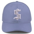 thumbnail image 2 of Daxton Premium Mid Profile Hat Semi Curved Visor Dusty Blue Cap White Silver Gothic Embroidered, Dollar Sign, 2 of 4