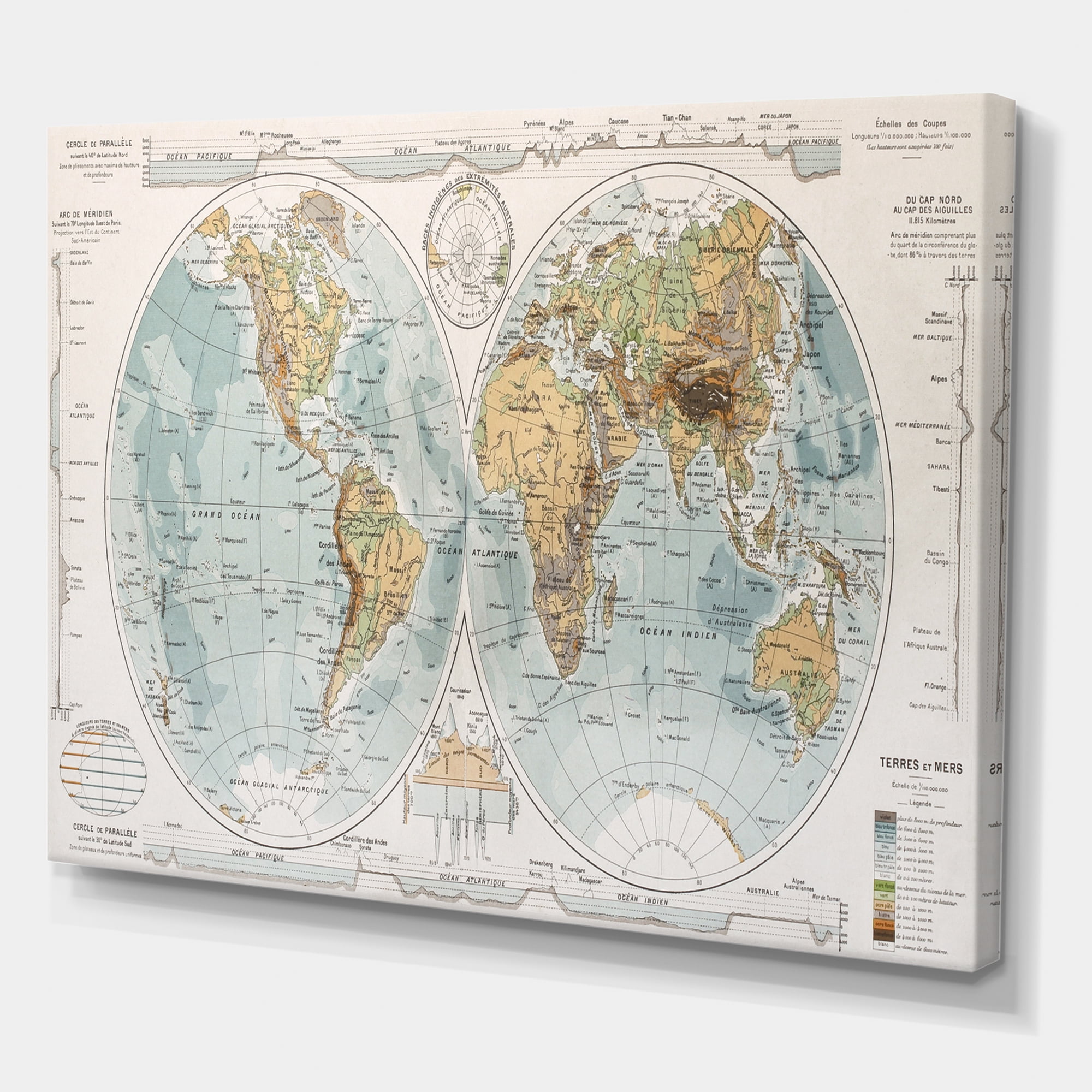 Designart ' Ancient World Map II ' Rustic Canvas Wall Art Print
