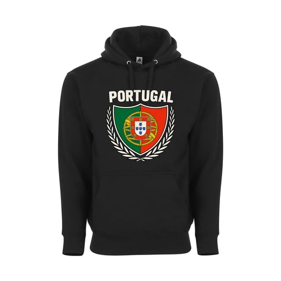 Portugal Flag Pullover Hoodie for Adults – Unisex Soccer Fan Apparel - Black - 3X-Large