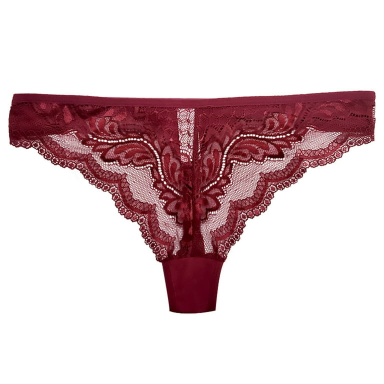 Guzom Underwear for Women Lace Low Rise Hipster High Cut Cheeky G-String  Thongs Briefs- Pink Size M