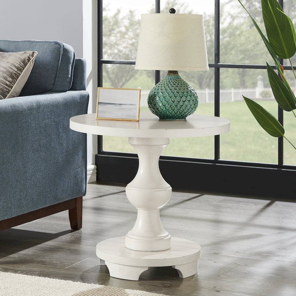 Roundhill Furniture Caesar Traditional Round Pedestal End Table, White