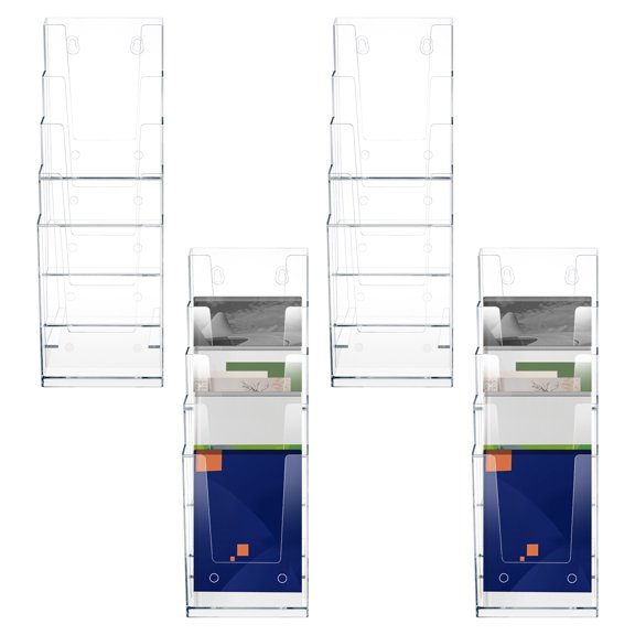NUAHRHY 4pcs Acrylic Brochure Holder 5 Tier Transparent Brochure Display Stand Impact Resistant Sturdy Literature Rack Organizer for Wall Mount or Countertop