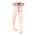thumbnail image 2 of Chaussettes de Sol Chaudes pour Femmes en Molleton Corail Épaissi à Rayures Dessin Animé 2 Pcs Bas Bas Bas de compression Rose, 2 of 3