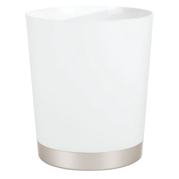 iDesign Sedona Wastebasket Trash Can for Bathroom, Kitchen, Home Office - Matte White/Nickel
