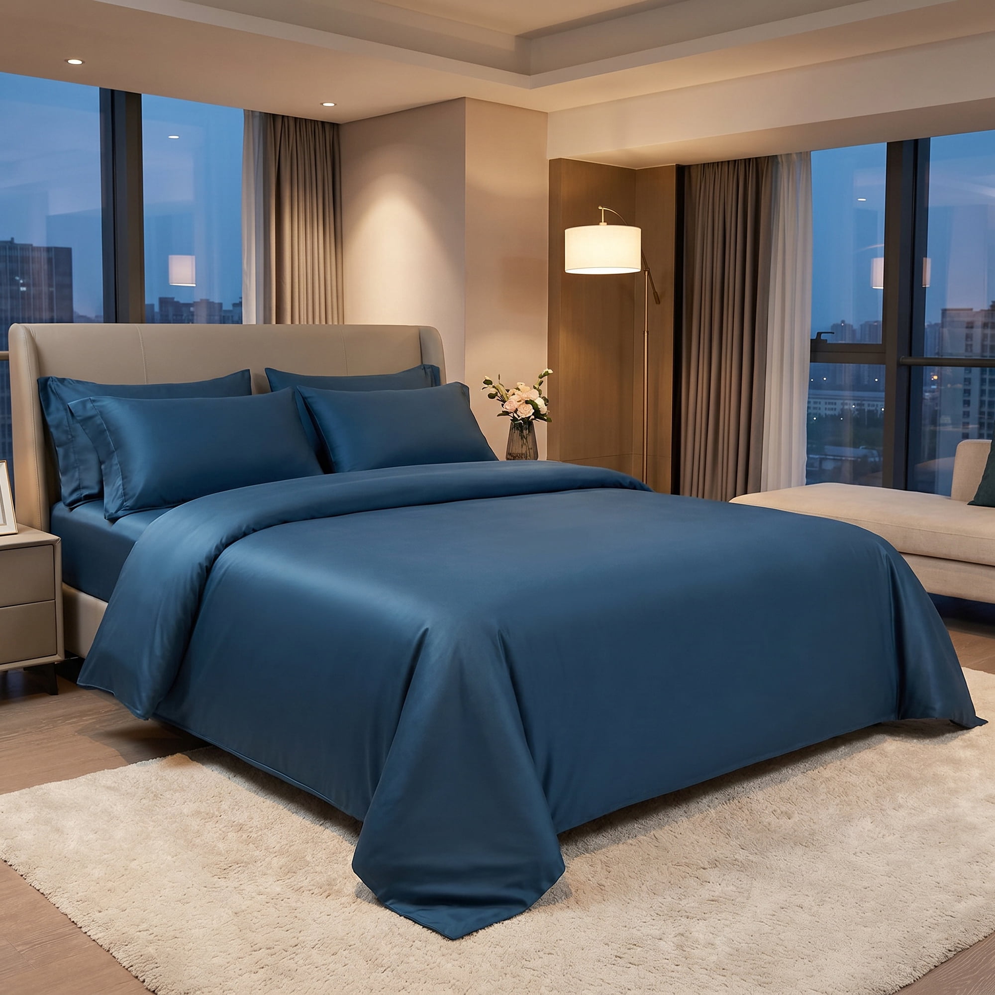 Unique Bargains Fitted Sheet Fiber Bed Sheets Breathable Soft and Comfortable 60.2"x79.9" Deep blue