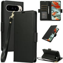 Wallet Case for Google Pixel 8 with [RFID Blocking] Card Holder Kickstand with Lanyard,Magnetic Clasp PU Flip Leather Shockproof Full-body Phone Case for Google Pixel 8,Black