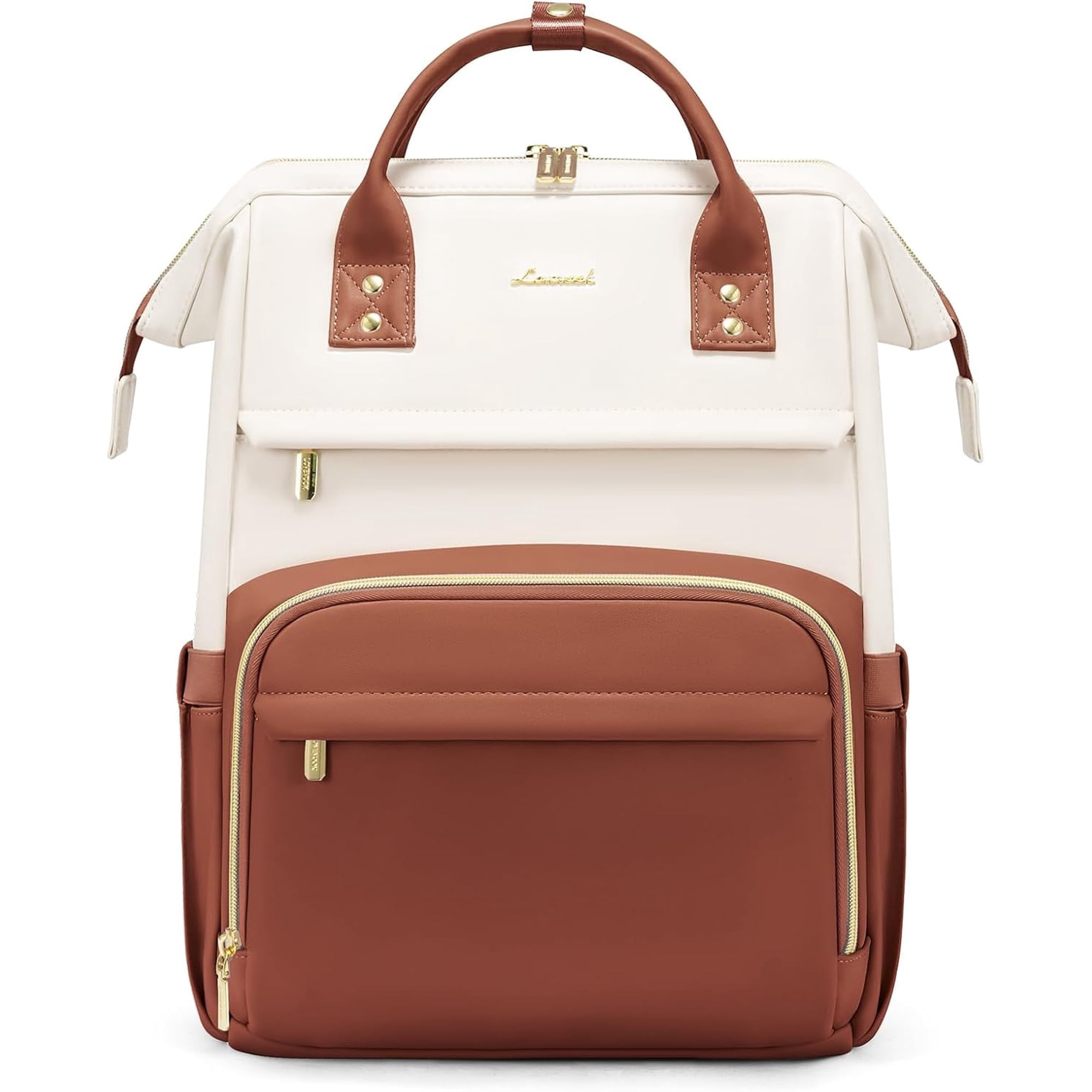 LOVEVOOK Leather Laptop Backpack for Women, 17 inch Professional Work & Travel Bag, Brown