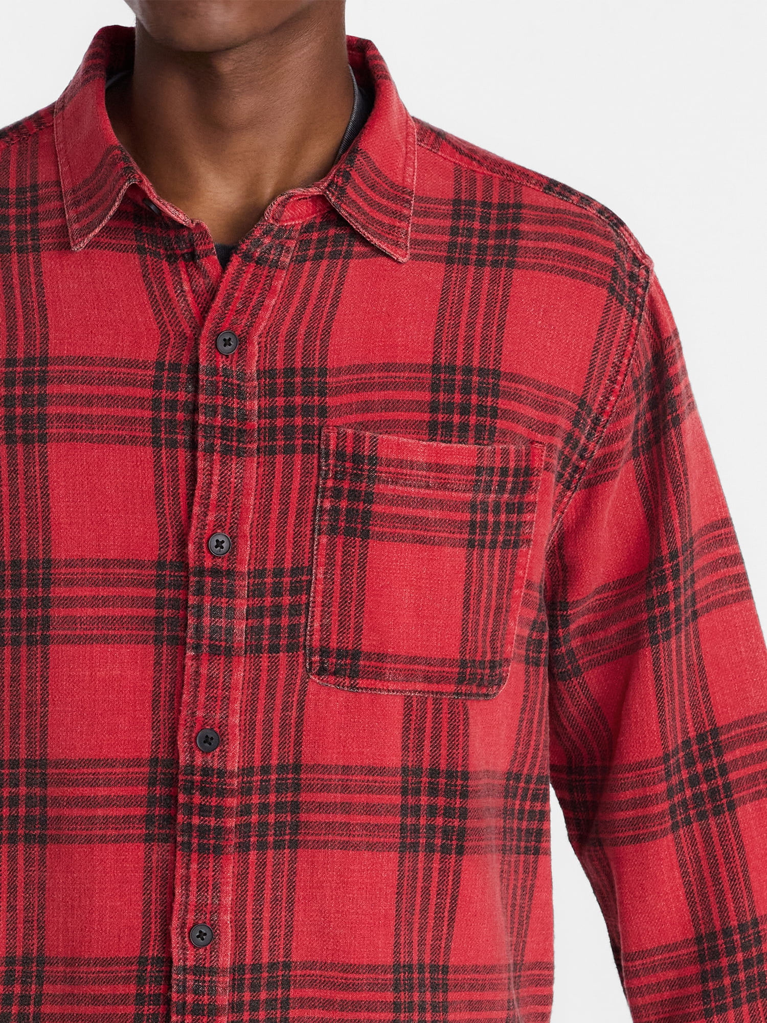 No Boundaries Boxy Fit Grunge Flannel Shirt with Long Sleeves, Men's XS-4XLT