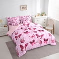 thumbnail image 3 of jejeloiu Pink Butterfly Print 7pcs Bedding Comforter Set,Boho Wild Animal Queen Bedding Sets,Cute Cherry Blossom Queen Sheet Sets For Girl,Microfiber Bedroom Decor Reversible, 3 of 8
