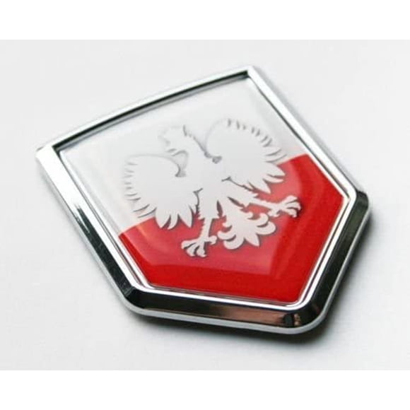CBSHD168W Poland White Eagle Flag Car Chrome Emblem Sticker 3D Decal Polish Polska