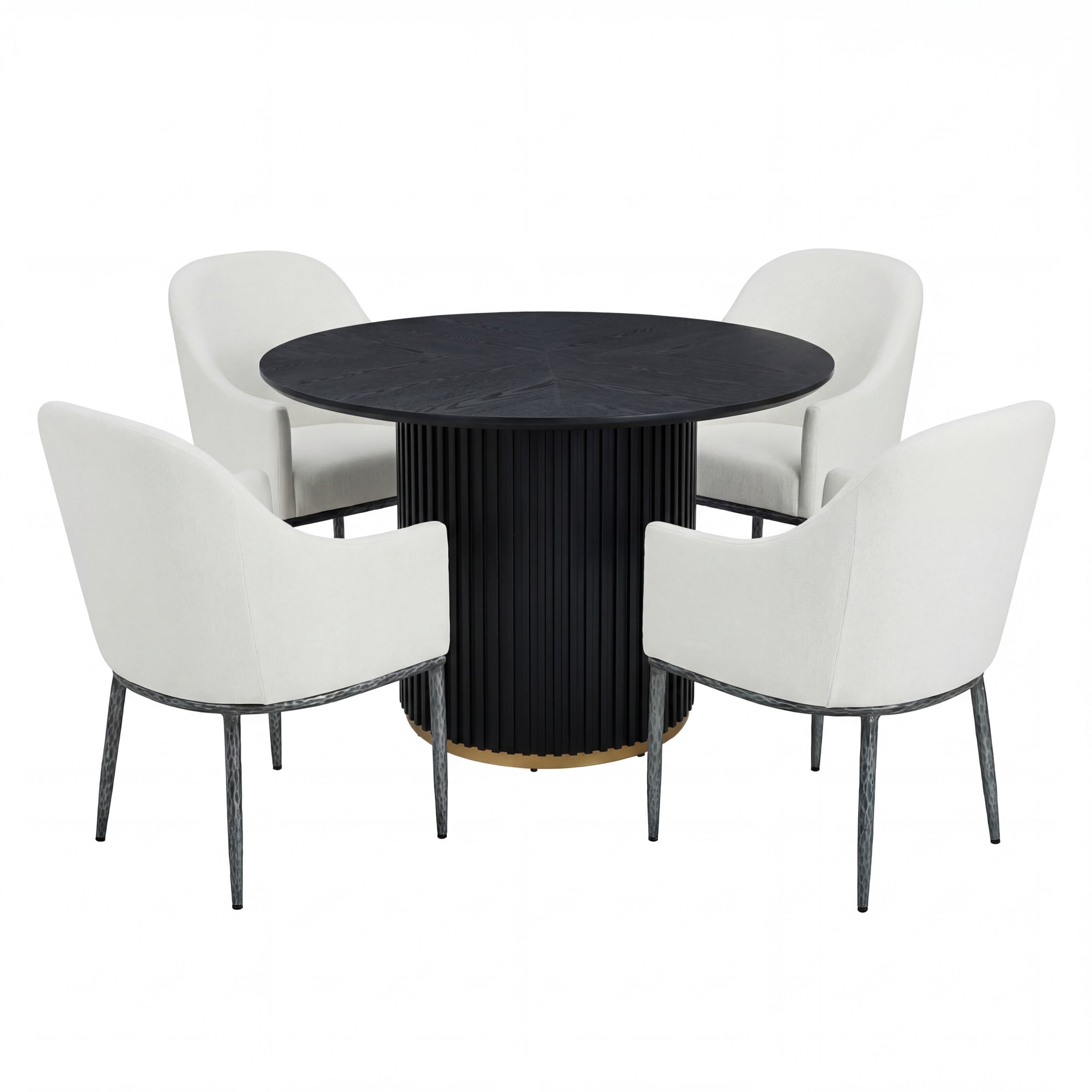 Christopher Knight Home 5-Piece Round Dining Set, Pedestal Table with Upholstered Armchairs, Black+Forged Pewter