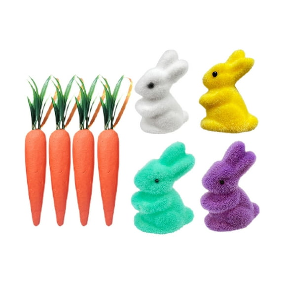 TOPRenddon 8PCS Easter Rabbit Ornaments and Carrot Hanging Ornaments Colorful Foam Easter Hanging Egg Ornaments Foam Glitter Artificial Carrots Easter Tree Decorations Home Party DIY Crafts