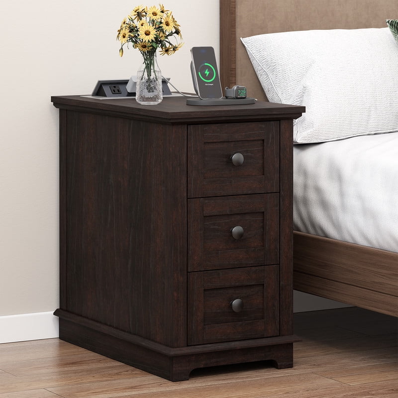 PLAMLE End Table with 3 Drawers for Living Room,Nightstand Sofa Side Table with Charging Station,End Table.
