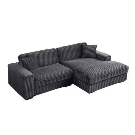 Liam 2-Piece Oversized Sectional Chaise Sofa with Comfy Deep Seat Dark Gray