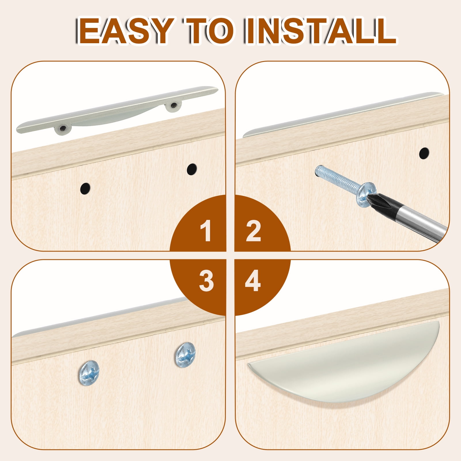 Uxcell 6 Pack Half Moon Cabinet Pull, 3.78" Hole Center Drawer Pulls Zinc Alloy Brushed Cabinet Pull Handles for Kitchen Cupboard Dresser Cabinet Hardware, Gold