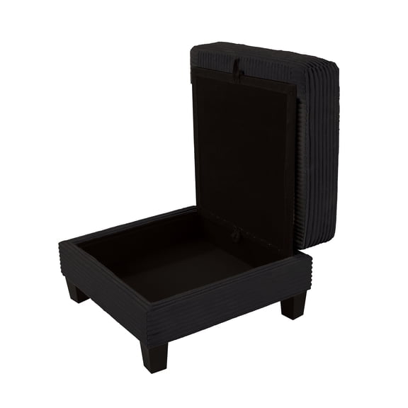 Xukmct Corduroy Footrest with Wooden Legs, Square Upholstered Storage Ottoman for Living Room, Office, Black