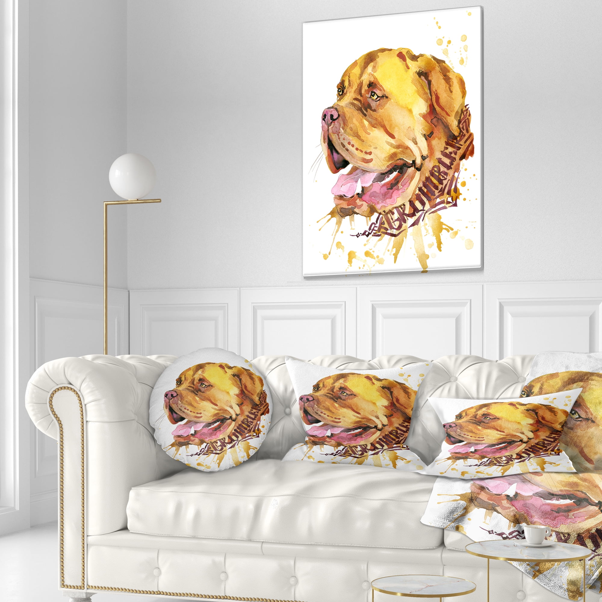 Designart Brown Dog Watercolor - Animal Throw Pillow - 12x20
