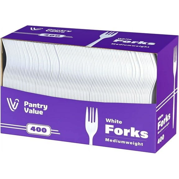 Pantry Value White Plastic Forks Lightweight Disposable Silverware, 400-Pack