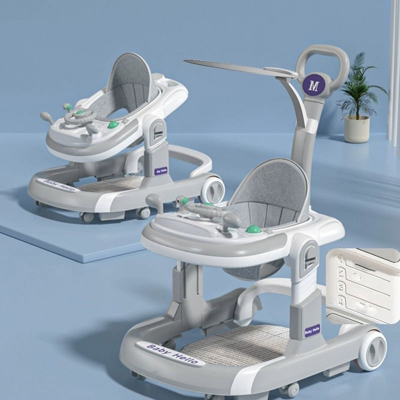 Canming Multifunctional Baby Walker Jazz Gray with Music Tray, Push Handle, Sun Canopy, Foot Mat