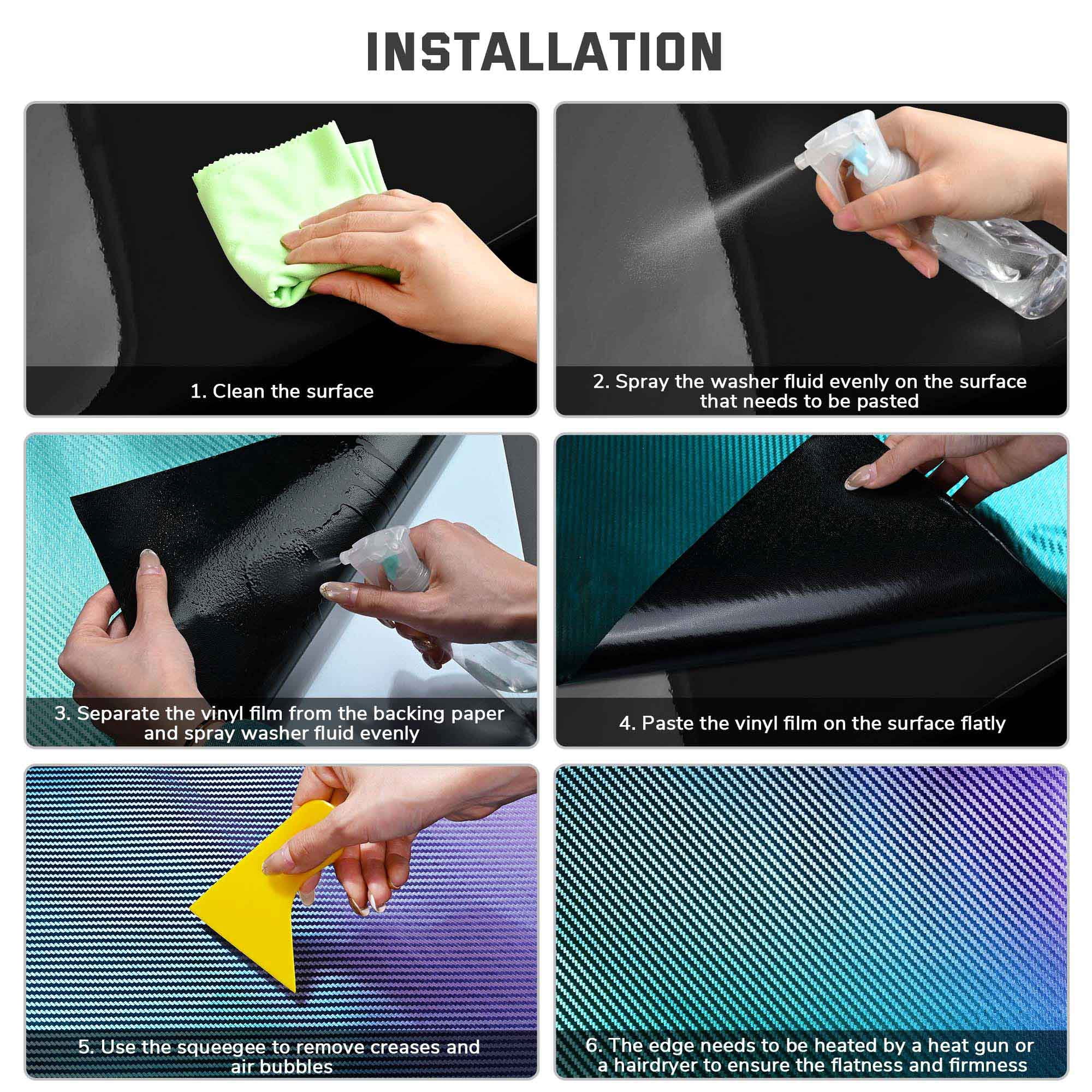 Yescom 5x100 FT 3D Carbon Fiber Vinyl Wrap Film Roll w/ Air Release Chameleon Gradient