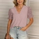 thumbnail image 5 of Camiseta de manga corta suelta con cuello en V sólido informal a la moda para mujer Pompotops  hkajfhjk463353, 5 of 9