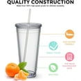 thumbnail image 5 of Insulated Double Wall Plastic Tumbler with Lids and Straws, Bexikou 1 Pack Reusable Transparent Plastic Cup,24 oz Clear Plastic Tumblers for Coffee Drinks Milk Tea Juice, 5 of 7