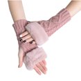 thumbnail image 2 of absanyy Women's Knitted Fingerless Gloves - Acrylic with Faux Fur Cuffs, Warm for Typing/Texting, Pink, One Size Fits Most, 2 of 3
