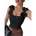 thumbnail image 2 of Women'S 3D Floral Fitted Tank Top Scoop Neck Sleeveless Ribbed Knit Tops Black XXL, 2 of 7
