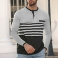 thumbnail image 6 of Zylanna Men's T-Shirts Tee, Long Sleeve Stretchy Striped Crew Neck Button Casual Tops for Man Gray, 6 of 6