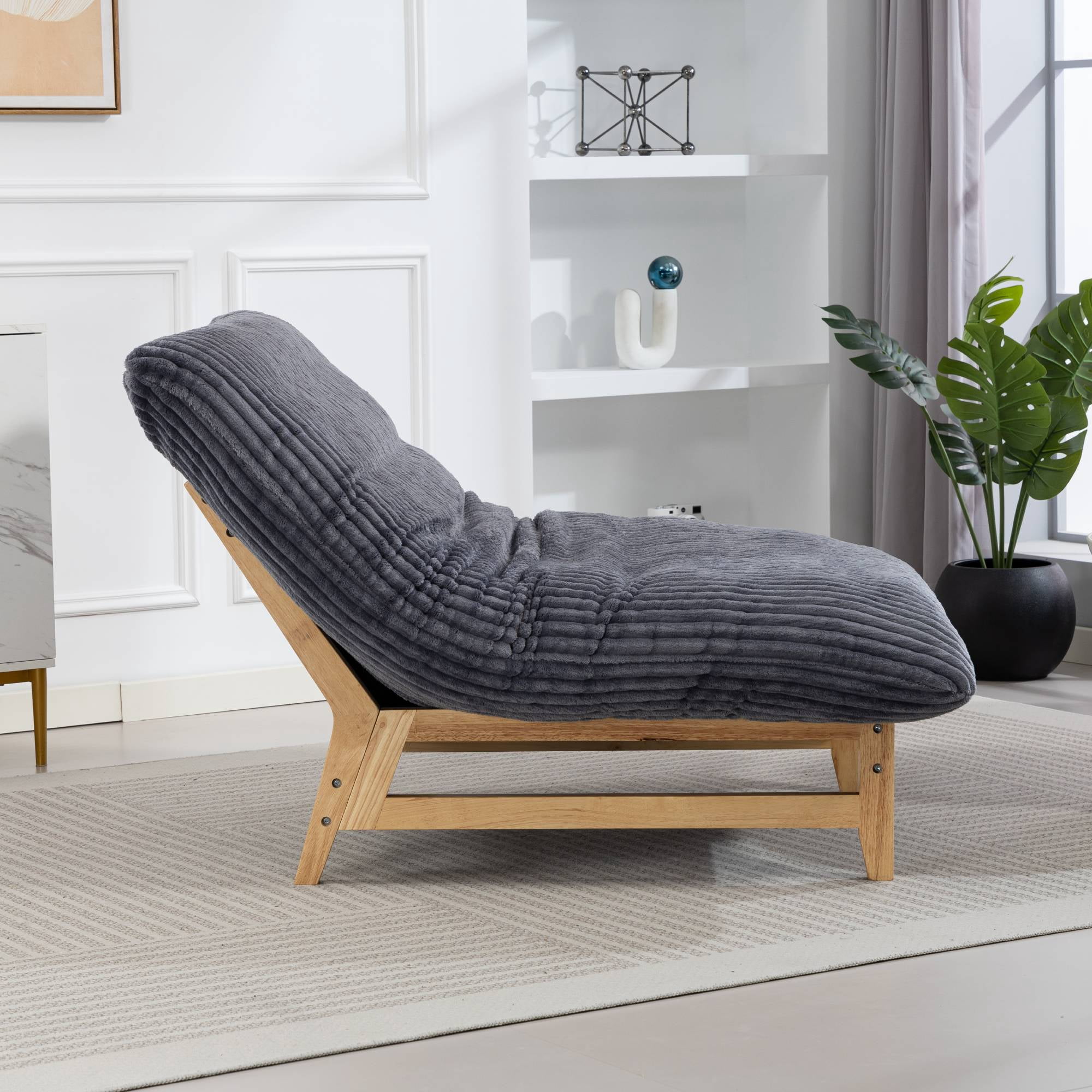 Bean Bag Chair for Adults with Down Filling Accent Armless Lazy Sofa Comfy Lounge Chairs, Sleeper Reading Chair for Living Room, Grey