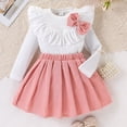 thumbnail image 4 of Mifsaly 2 Piece Skirt Sets for Girls Long Sleeve Ribbed Ruffle Tops with Bowknot and Pleated Skirts Toddler Kids Cute Casual School Fall Winter Outfits, 4 of 8