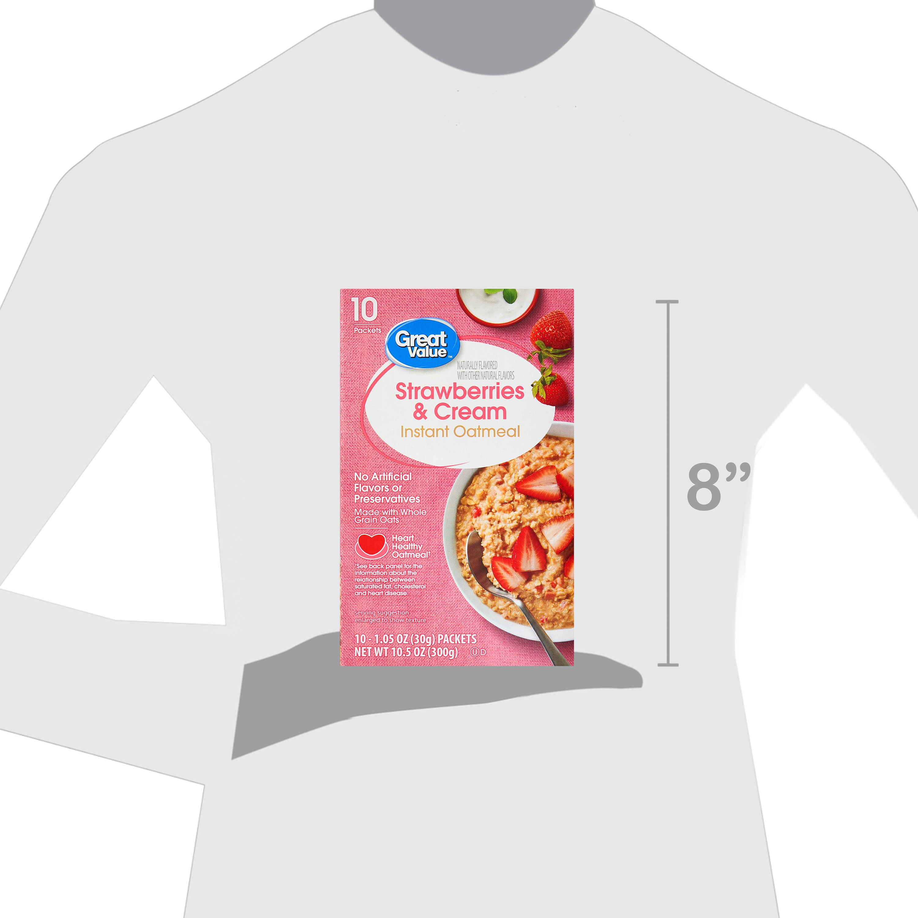 Great Value Strawberries & Cream Instant Oatmeal, 1.23 oz, 10 Packets