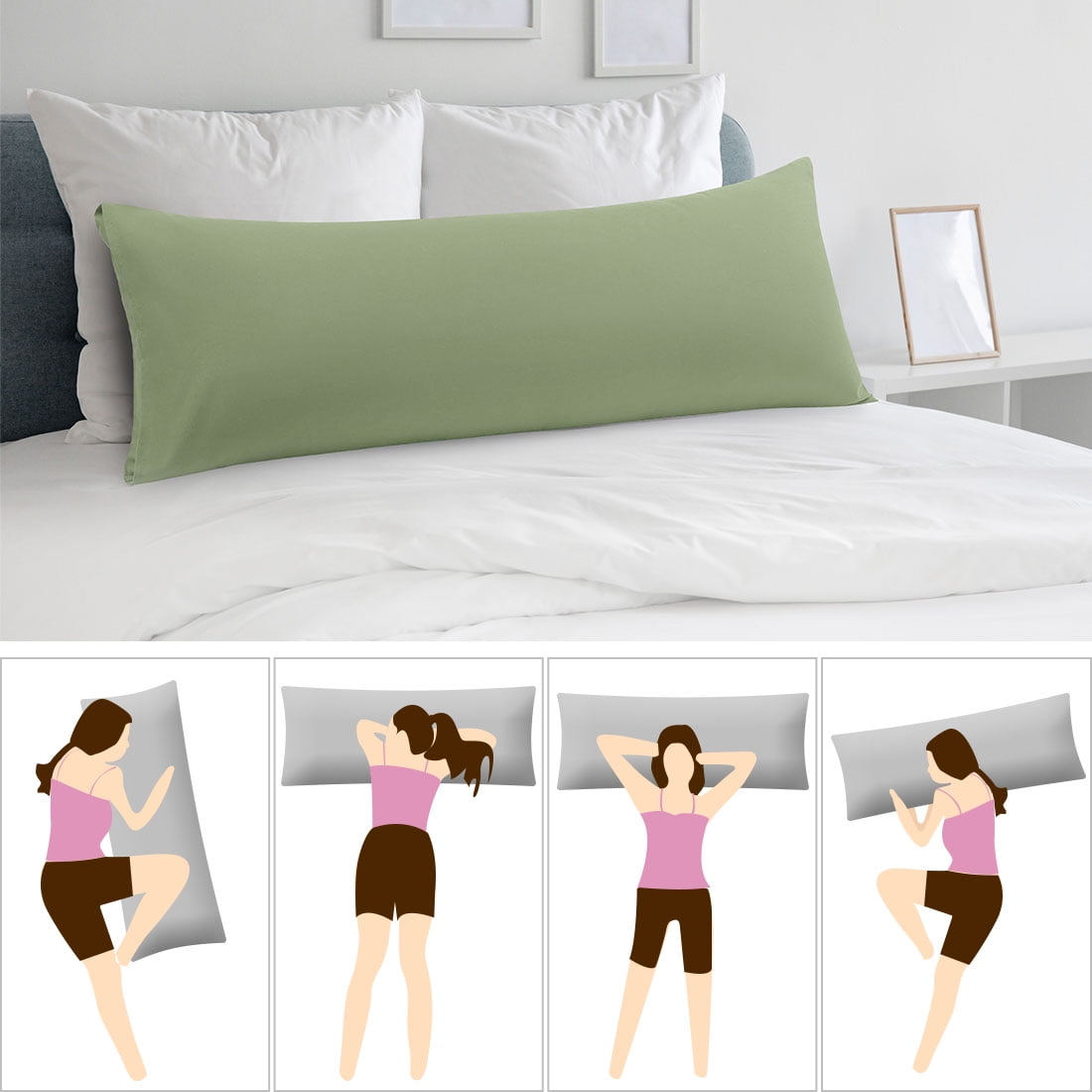 Unique Bargains Microfiber Solid Body Pillow Cover, 20" x 54", Sage
