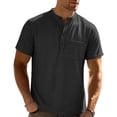 thumbnail image 3 of Fengqque Men's Henley Shirts Casual Short Sleeve Work Business Solid Color Button T-Shirt with Pocket Black XL(XL), 3 of 9
