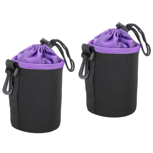 Unique Bargains Camera Lens Bag, 3.5' IDx5.5' H Drawstring Lens Pouch with Thick Protective Neoprene, Black Purple 2Pack
