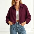 thumbnail image 3 of Perfectbot Women's Cropped Bomber Jacket with Relaxed Balloon Sleeves & Collar, Trendy Fall Outerwear, 3 of 8