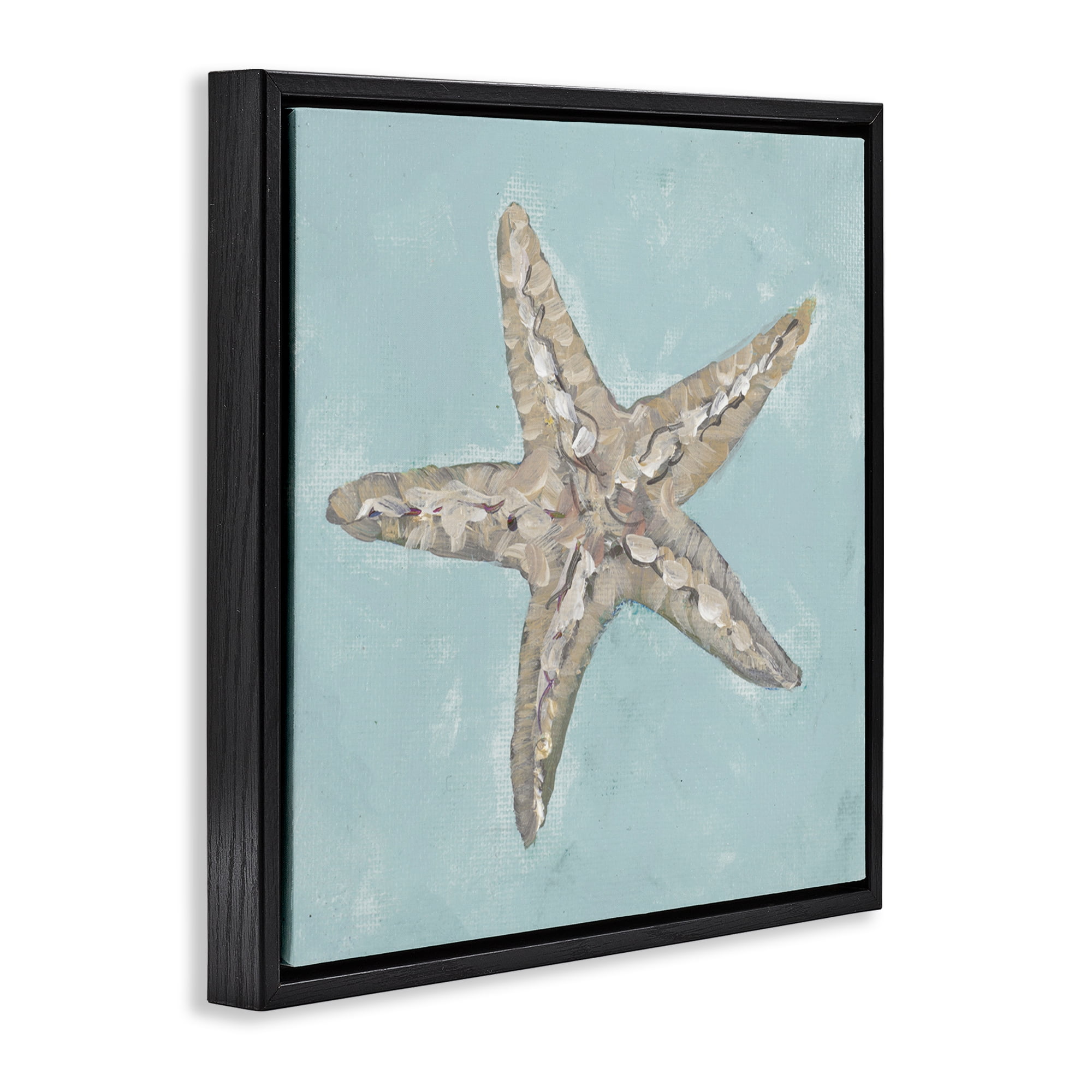 Stupell Industries Blue Starfish Impression Coastal Painting Black Floater Framed Canvas Art Print Wall Art, 18 x 18