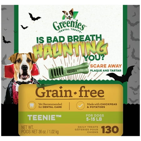 Greenies Limited Edition Halloween Packaging Grain Free Teenie Dental Dog Treats, 36 oz. Box (130 Treats)