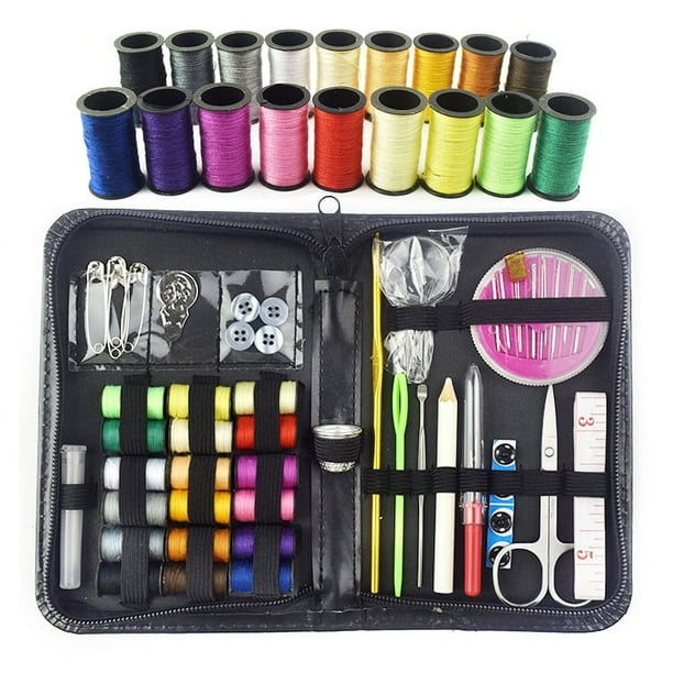 Kit de costura para adultos y niños – Pequeño juego para principiantes con hilo multicolor, agujas, tijeras, dedal y clips – Kits de viaje y reparación de emergencia – Accesorios y suministros de cos