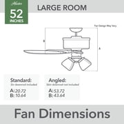 Hunter - Hardwick Indoor Ceiling Fan With Light, Remote, 52-inch, Matte Silver, Casual-style, 4-speed WhisperWind Motor, 51842, for Living Rooms, Bedrooms