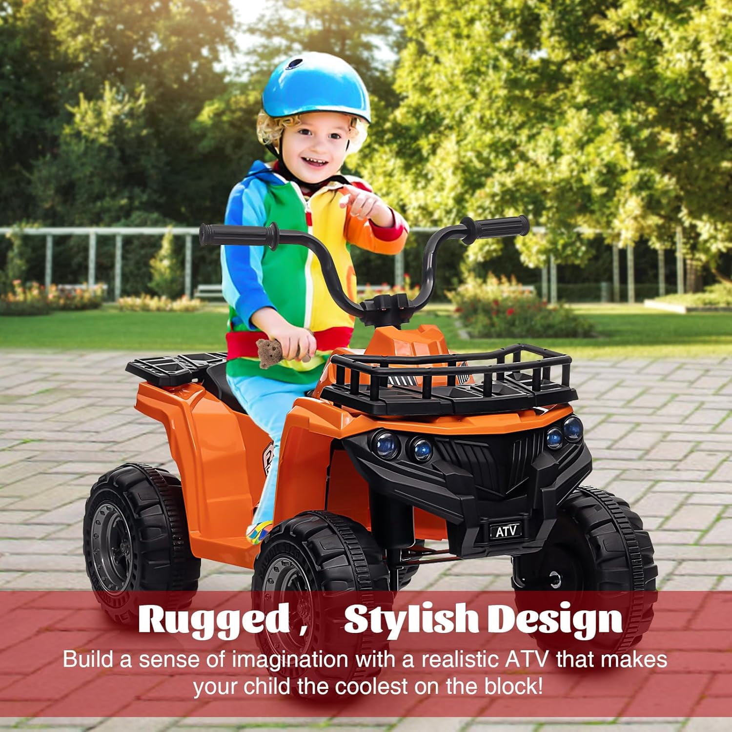 Trilenars 12V ATV Electric 4 Wheeler in Orange with Max 1.8MPH,Orange