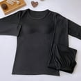 thumbnail image 3 of Women's Home Wear Set Crew Neck Long Sleeve Built In Bra Pullover Top Long Pants Solid Color Seamless Thermal Underwear (2, Black), 3 of 4