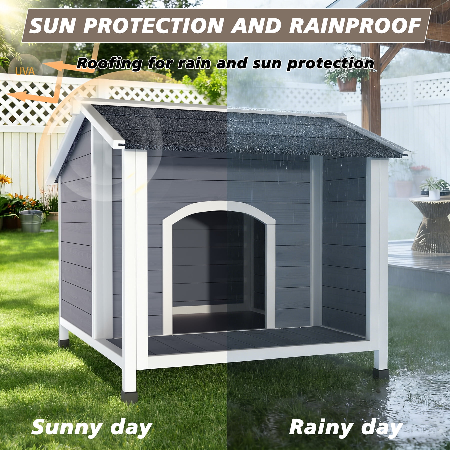 Outdoor Dog House, Weatherproof Wooden Dog Shelter with Asphalt Roof, Raised Floor Design, Easy Assembly, for Small to Medium Dogs