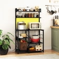 thumbnail image 2 of Gymax Hutch Bakers Rack w/LED Light 2 Anti-toppling Kits Charging Station for Kitchen Black, 2 of 10