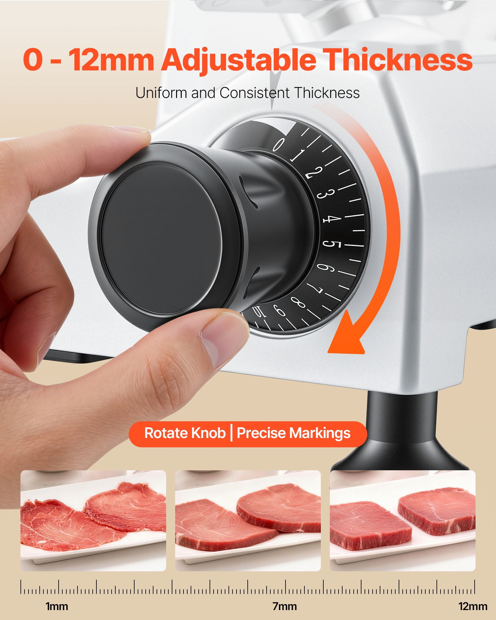 VEVOR 10" Commercial Meat Slicer, 240W Electric Deli Food Slicer with Carbon Steel Blade, Built-In Sharpener & 0-0.47" Adjustable Thickness for Frozen Meat, Ham, Baguett, Steak, UL Approved