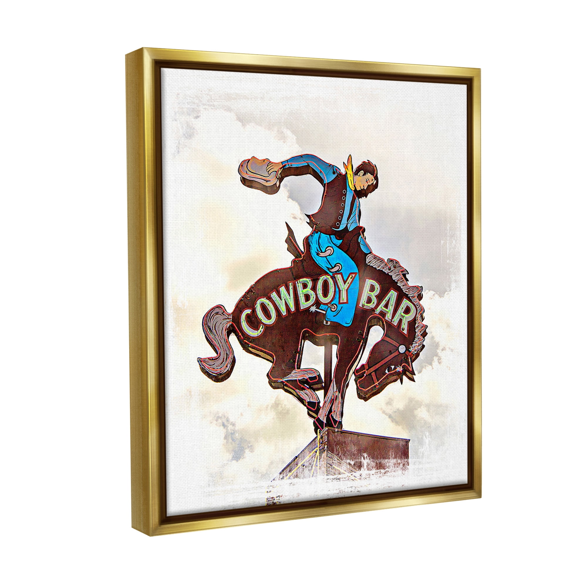 Stupell Industries Cowboy Bar Sign Typography Painting Gold Floater Framed Canvas Art Print Wall Art, 25 x 31