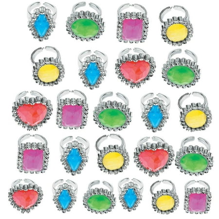 - Colorful Rhinestone Rings 1 Inch - Pack Of 24 – Assorted Colors And Shapes Rhinestone Gem Rings - For Kids Great Party Favors, Bag Stuffers, Fun, Toy, Gift, Prize, Dress up Jewelry - By Kidsco